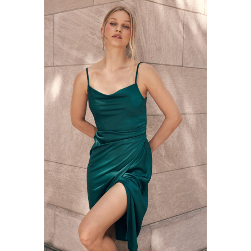 Lulu's Emerald Green Satin Midi Dress